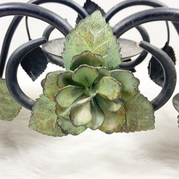 RUSTIC Metal Floral/Leaves 3 candle candelabras - Picture 2 of 5